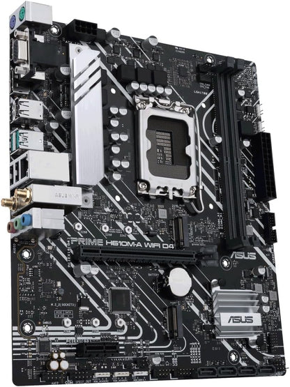 ASUS Prime H610M-A WIFI D4 Intel H610 (LGA 1700) mic-ATX motherboard with DDR4, PCIe 4.0, dual M.2 slots, Intel 1 Gb Ethernet, WIFI 5, DisplayPort, HDMI, D-Sub, USB 3.2 Gen 2 ports, SATA 6 Gbps
