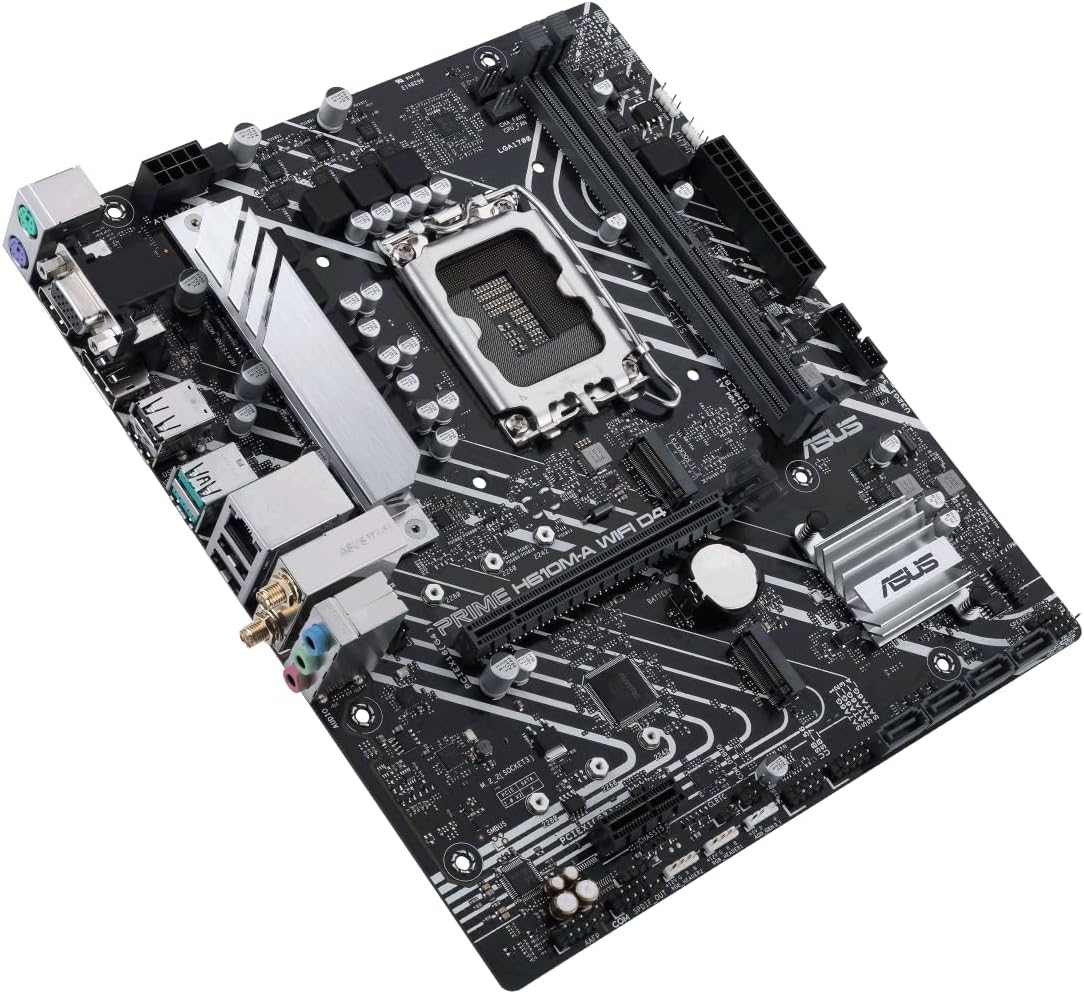 ASUS Prime H610M-A WIFI D4 Intel H610 (LGA 1700) mic-ATX motherboard with DDR4, PCIe 4.0, dual M.2 slots, Intel 1 Gb Ethernet, WIFI 5, DisplayPort, HDMI, D-Sub, USB 3.2 Gen 2 ports, SATA 6 Gbps