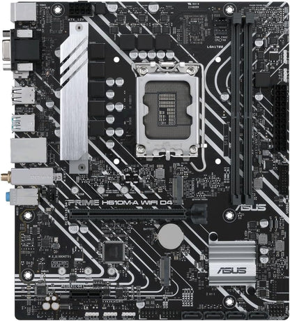 ASUS Prime H610M-A WIFI D4 Intel H610 (LGA 1700) mic-ATX motherboard with DDR4, PCIe 4.0, dual M.2 slots, Intel 1 Gb Ethernet, WIFI 5, DisplayPort, HDMI, D-Sub, USB 3.2 Gen 2 ports, SATA 6 Gbps