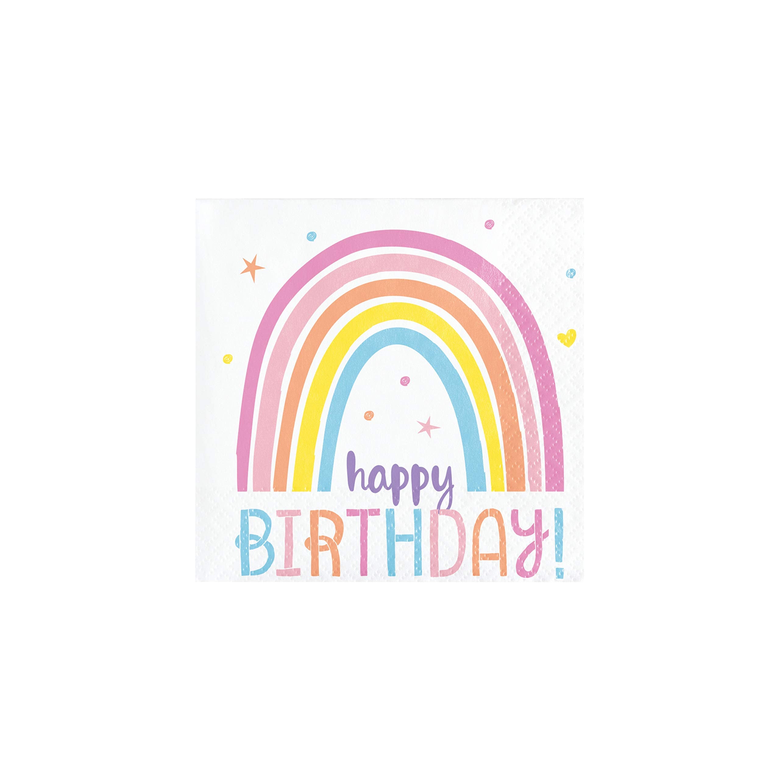 Creative Converting PC352005 Lunch Napkins 2 ply|Happy Rainbow|33cm | Pack of 16, Pink, Blue, Yellow, and White