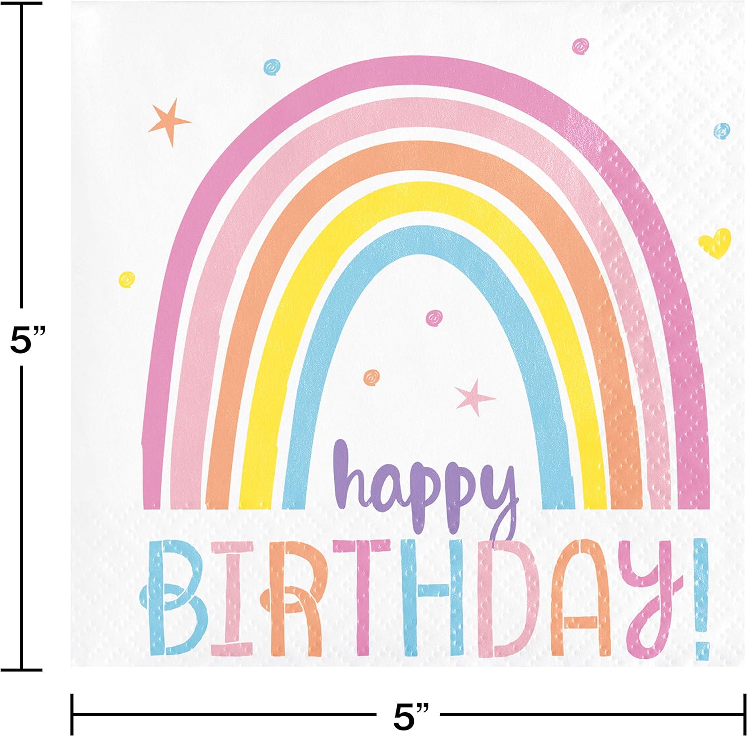 Creative Converting PC352005 Lunch Napkins 2 ply|Happy Rainbow|33cm | Pack of 16, Pink, Blue, Yellow, and White