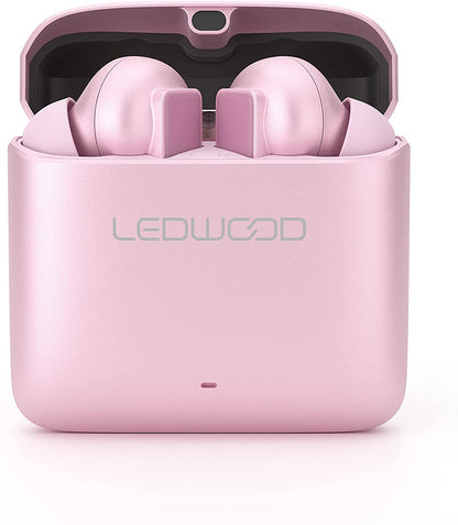 Ledwood Titan Earphones in Rose Gold - Wireless Bluetooth 5.1, All-Day Battery Life, SuperBass Technology