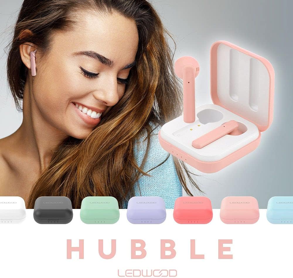 Ledwood Hubble - Auricolari wireless stereo Bluetooth 5.0 + EDR - Accoppiamento automatico - USB-C - Ricarica rapida - Autonomia 15 H - Controllo touch - Assistente vocale - Compatibile con