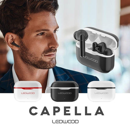 Ledwood Capella TWS Wireless Stereo Bluetooth 5.2 In-Ear Touch Earphones Super Bass Voice Assistant Compatible with iOS/Android (Black/White