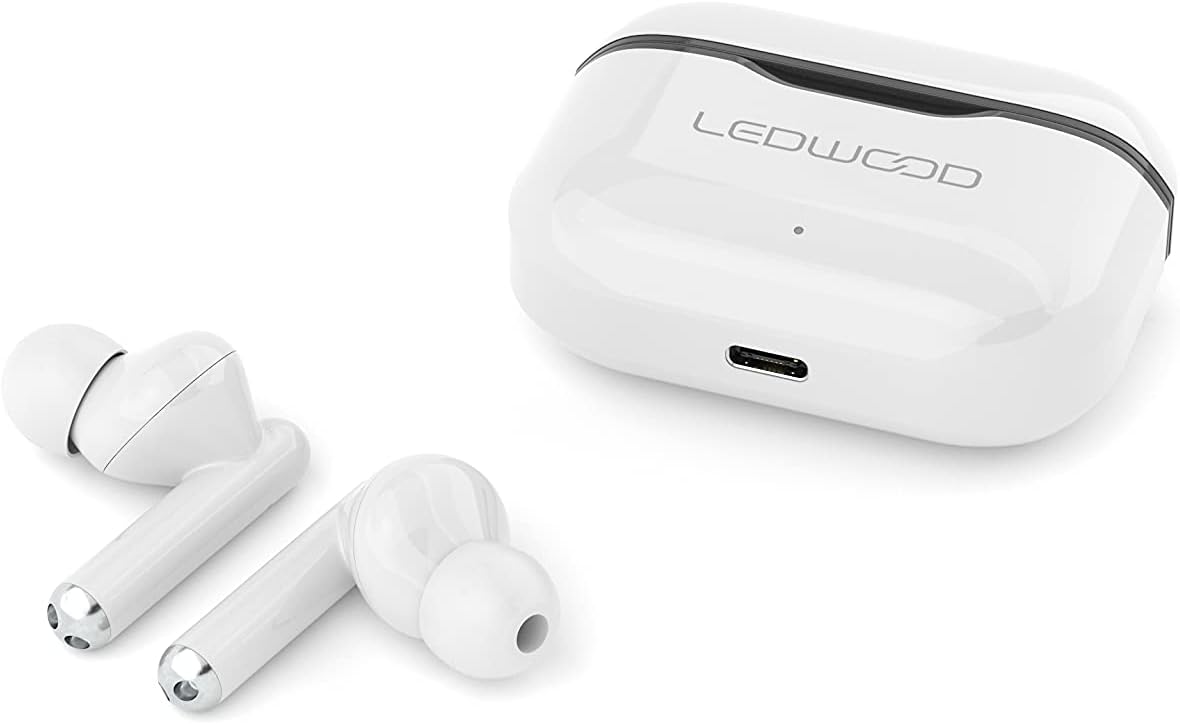Ledwood Capella TWS Wireless Stereo Bluetooth 5.2 In-Ear Touch Earphones Super Bass Voice Assistant Compatible with iOS/Android (White/Black