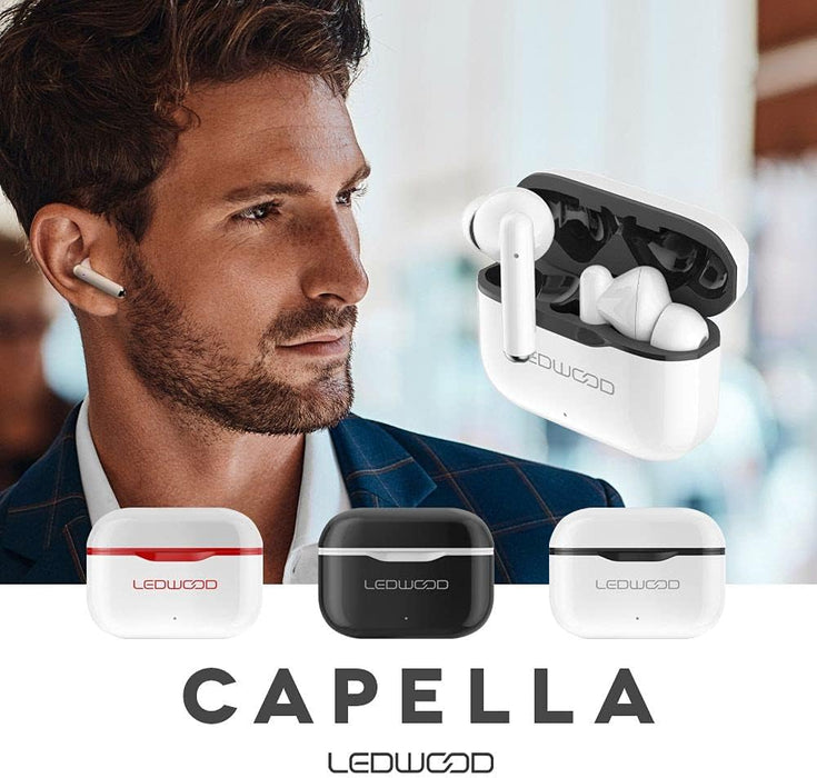 Ledwood Capella TWS Wireless Stereo Bluetooth 5.2 In-Ear Touch Earphones Super Bass Voice Assistant Compatible with iOS/Android (White/Black