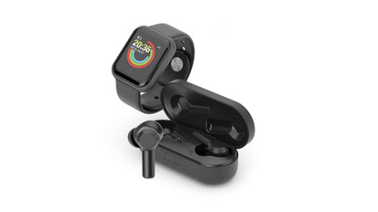 Ledwood Auricolare Bluetooth senza fili + orologio connesso urbano, auricolari tattile, supporto vocale, applicazione inclusa, orologio IPX65, compatibile con iOS/Android (nero