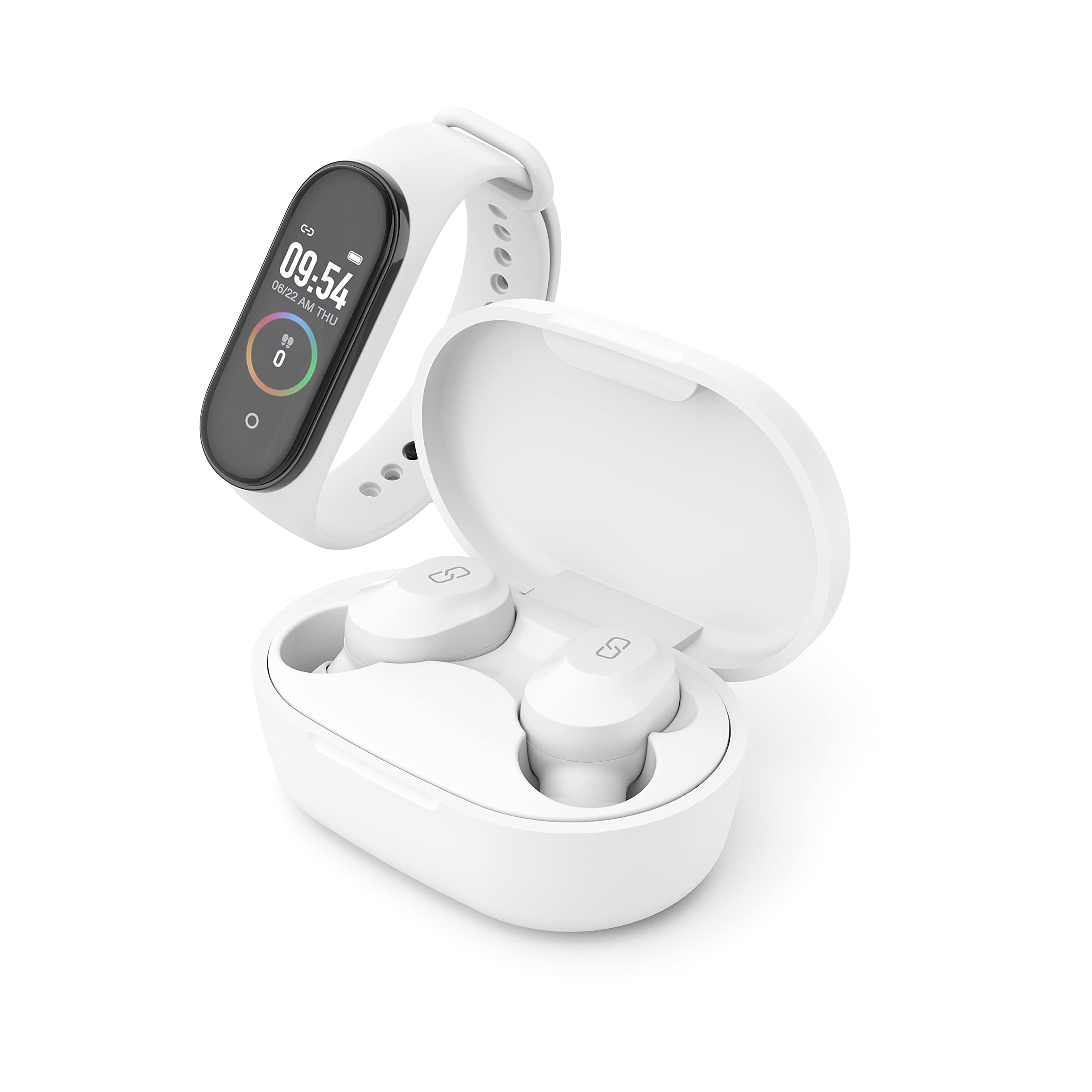 LEDWOOD Kepler TWS Wireless Earphones + Activity Tracker - Touch Earphones - Voice Assistance - Compatible with iOS/Android (White)