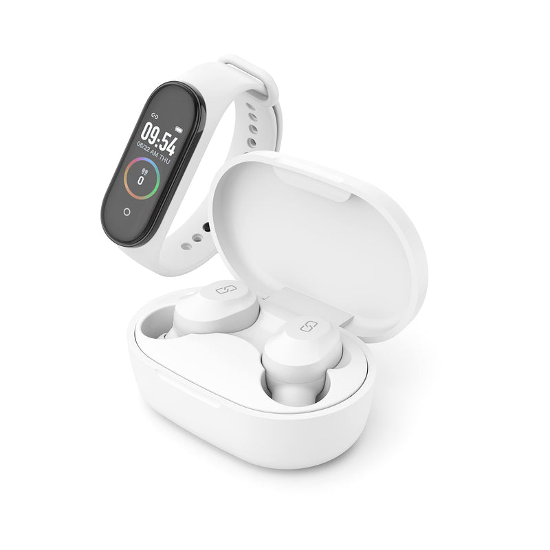 LEDWOOD Kepler TWS Wireless Earphones + Activity Tracker - Touch Earphones - Voice Assistance - Compatible with iOS/Android (White)