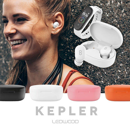 LEDWOOD Kepler TWS Wireless Earphones + Activity Tracker - Touch Earphones - Voice Assistance - Compatible with iOS/Android (White)
