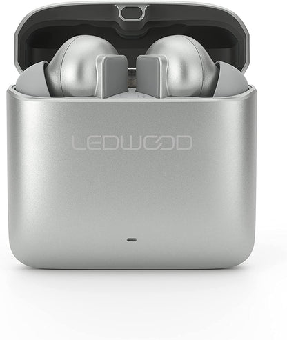 Ledwood Titan Earphones in Sterling Silver - Wireless Bluetooth 5.1, All-Day Battery Life, SuperBass Technology