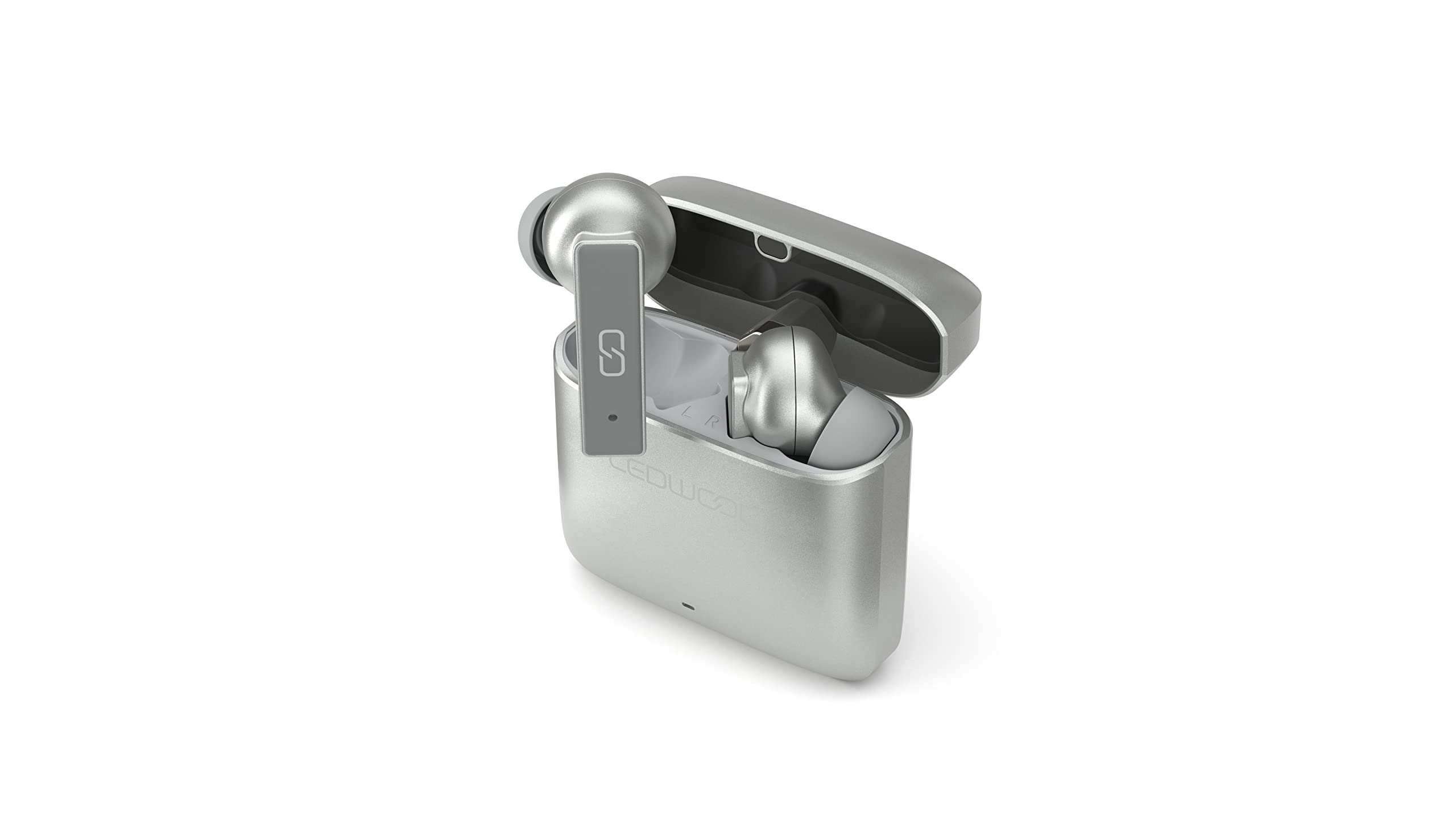 Ledwood Titan Earphones in Sterling Silver - Wireless Bluetooth 5.1, All-Day Battery Life, SuperBass Technology