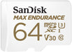 SanDisk MAX ENDURANCE Video Monitoring for Dashcams & Home Monitoring 64 GB microSDXC Memory Card + SD Adaptor 30,000 Hours Endurance , White 64 GB Max Endurance