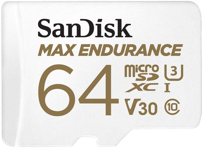 SanDisk MAX ENDURANCE Video Monitoring for Dashcams & Home Monitoring 64 GB microSDXC Memory Card + SD Adaptor 30,000 Hours Endurance , White 64 GB Max Endurance