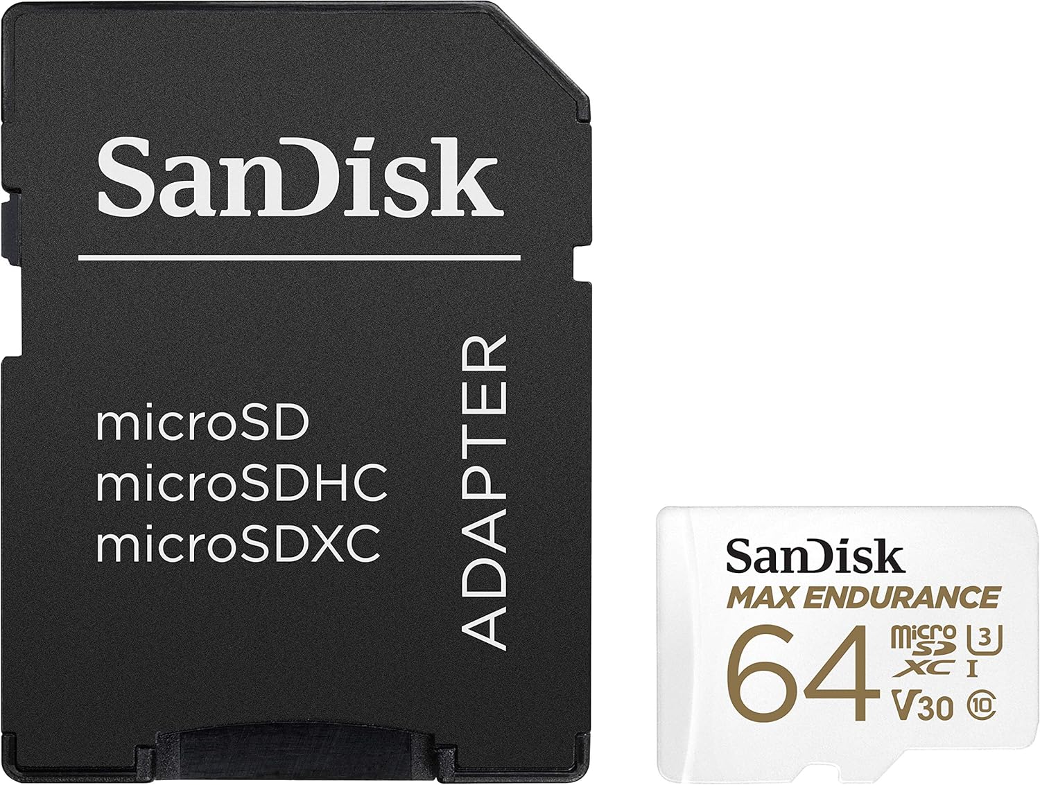 SanDisk MAX ENDURANCE Video Monitoring for Dashcams & Home Monitoring 64 GB microSDXC Memory Card + SD Adaptor 30,000 Hours Endurance , White 64 GB Max Endurance