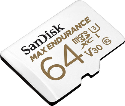 SanDisk MAX ENDURANCE Video Monitoring for Dashcams & Home Monitoring 64 GB microSDXC Memory Card + SD Adaptor 30,000 Hours Endurance , White 64 GB Max Endurance