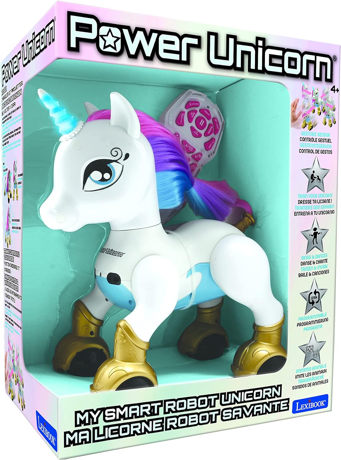 LEXIBOOK Power Unicorn®- My Smart Unicorn to train Programmable with remote control, training and gesture control function, dance, music, light effects, rechargeable