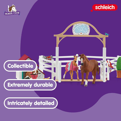 schleich HORSE CLUB — 42458 Hannah's Guest Horses Playset, 20-Piece Horse Stable Toy Set Including Mare, Foal, Hannah Doll and Dog Figurine, Horse Toys for Girls and Boys Ages 5+