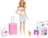 Barbie Doll and Accessories, “Malibu” Travel Set with Puppy and 10+ Pieces Including Working Suitcase, HJY18