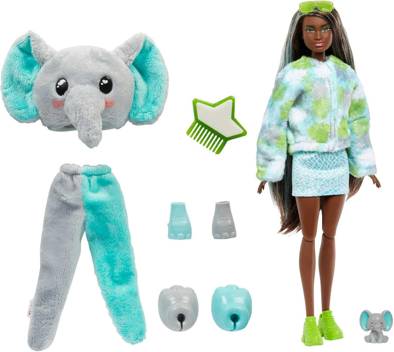 Barbie Cutie Reveal Serie Amigos de la Jungla Elefante Disfraz Revela una muñeca articulada con Mascota y Accesorios Sorpresa de Moda, Juguete +3 años (Mattel HKP98