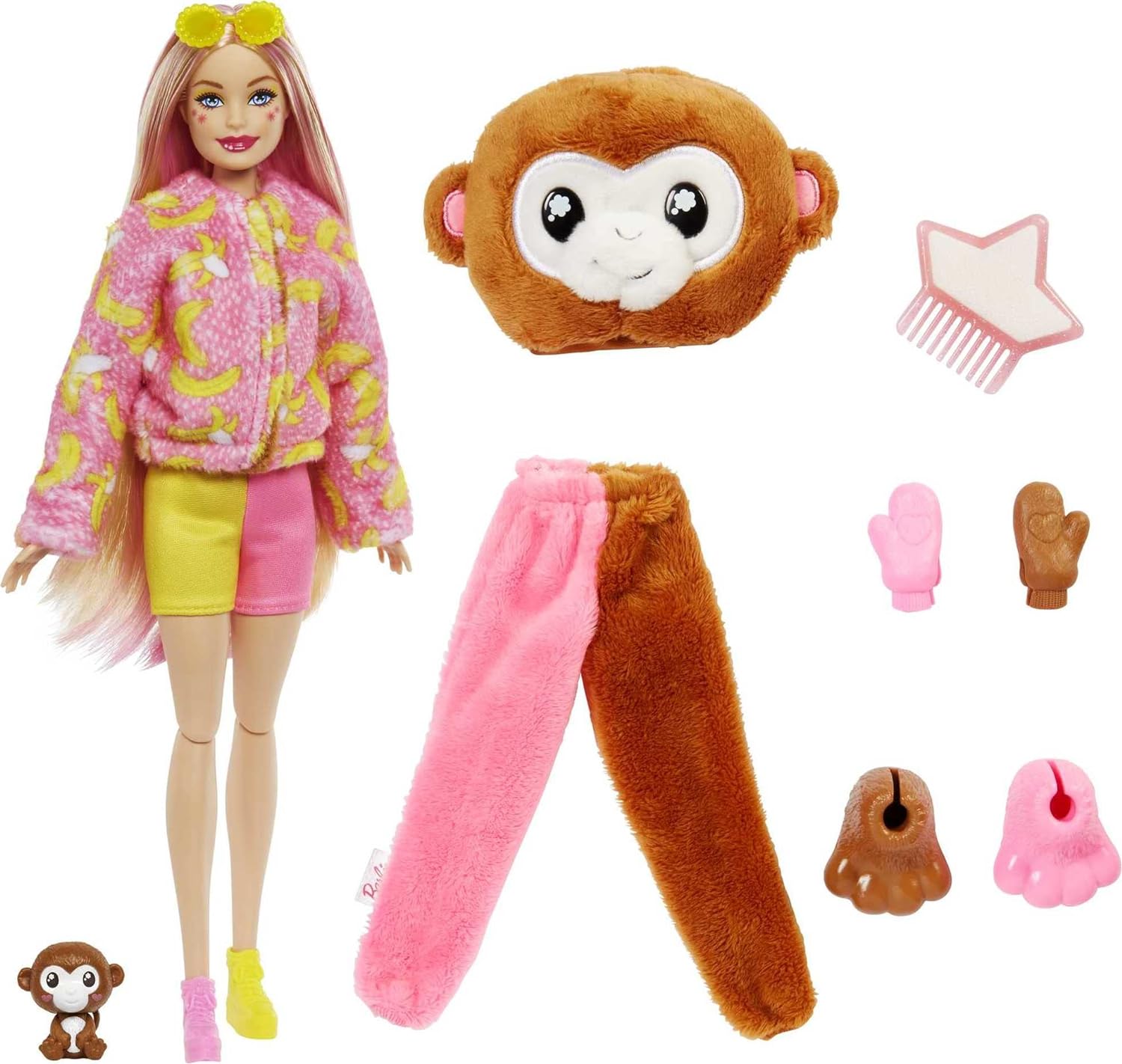 Barbie Cutie Reveal, bewegliche Affenzubehör, 10 Überraschungen, Haustier, wechselnde Farben, inkl. 1 Cutie Reveal Puppe, Geschenk für Kinder, Spielzeug ab 3 Jahre,HKR01