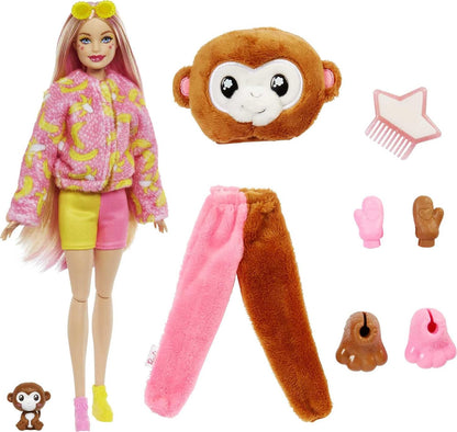 Barbie Cutie Reveal, bewegliche Affenzubehör, 10 Überraschungen, Haustier, wechselnde Farben, inkl. 1 Cutie Reveal Puppe, Geschenk für Kinder, Spielzeug ab 3 Jahre,HKR01