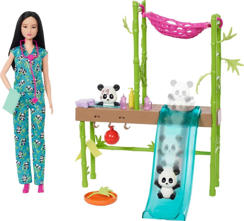 Barbie Tú Puedes ser Rescate de Pandas Muñeca asiática veterninaria con Set de Juego con Mascotas y Accesorios de Profesiones, Juguete +3 años (Mattel HKT77)