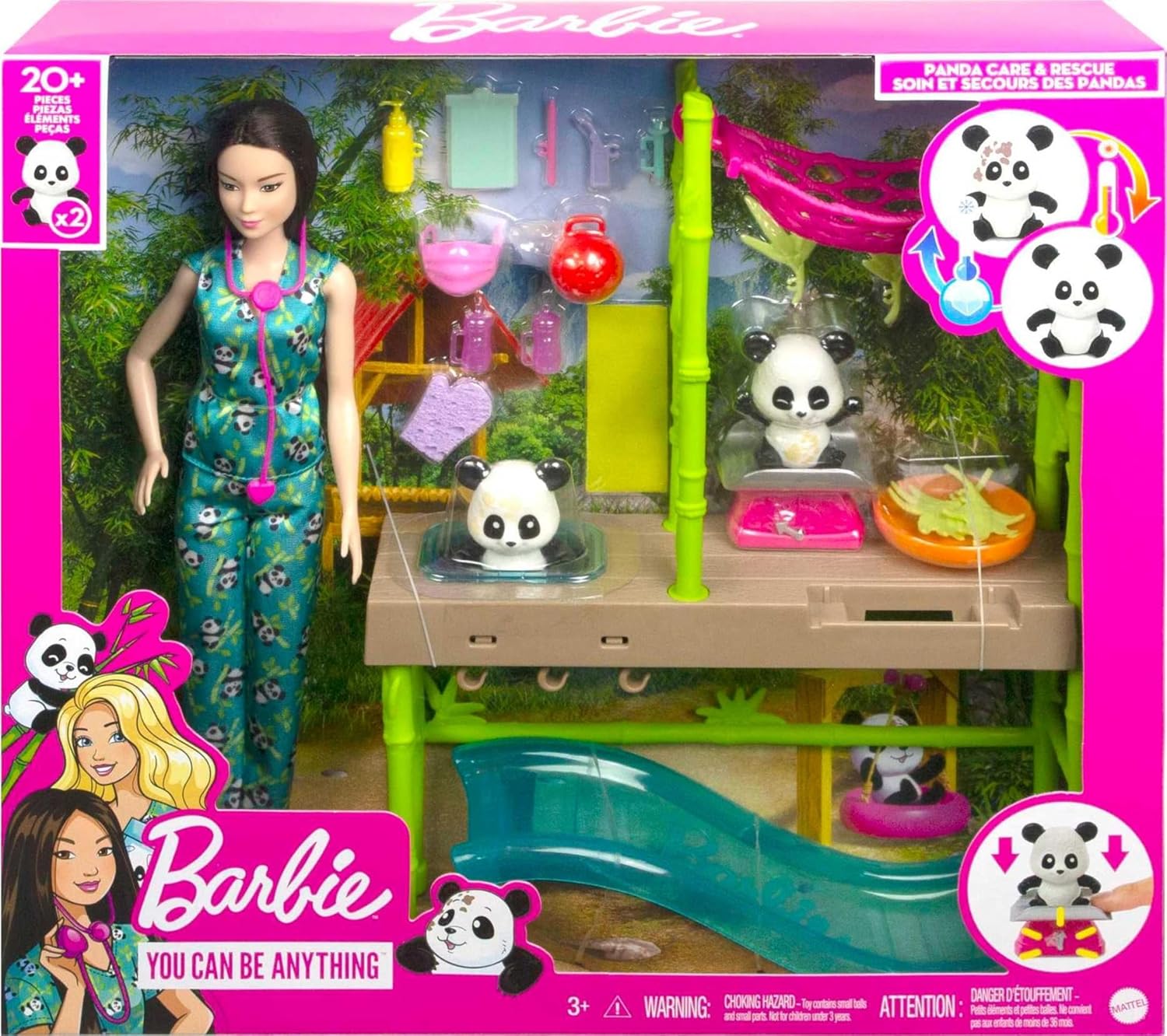 Barbie Tú Puedes ser Rescate de Pandas Muñeca asiática veterninaria con Set de Juego con Mascotas y Accesorios de Profesiones, Juguete +3 años (Mattel HKT77)