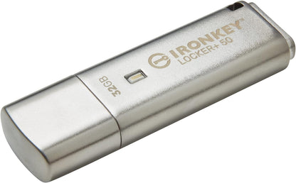 Kingston IronKey Locker+ 50 USB Flash Drive XTS-AES Encrypted for Data Protection with Automatic USBtoCloud Back Up-IKLP50/