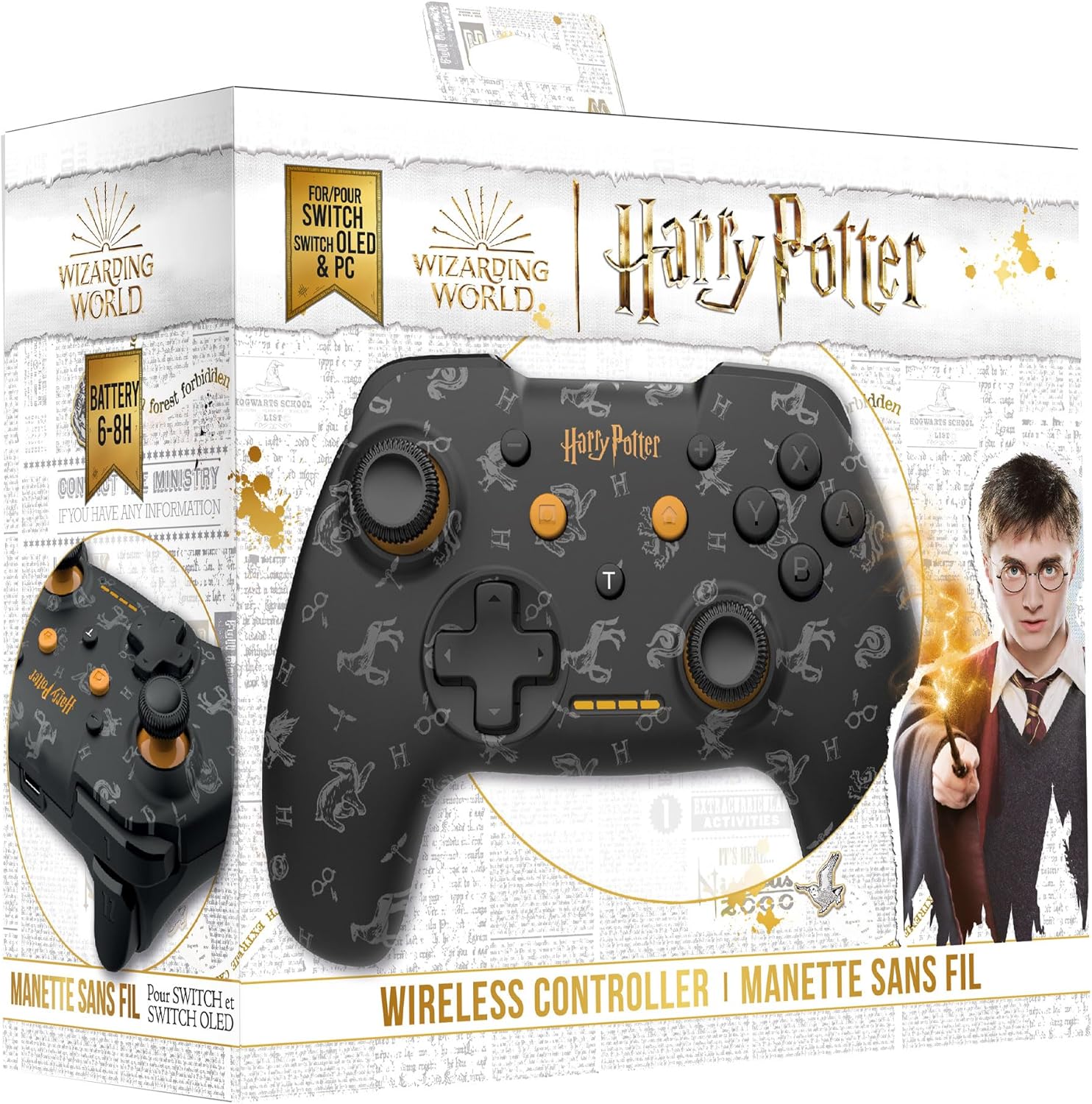 Harry potter - manette switch sans fil câble 1m - noir