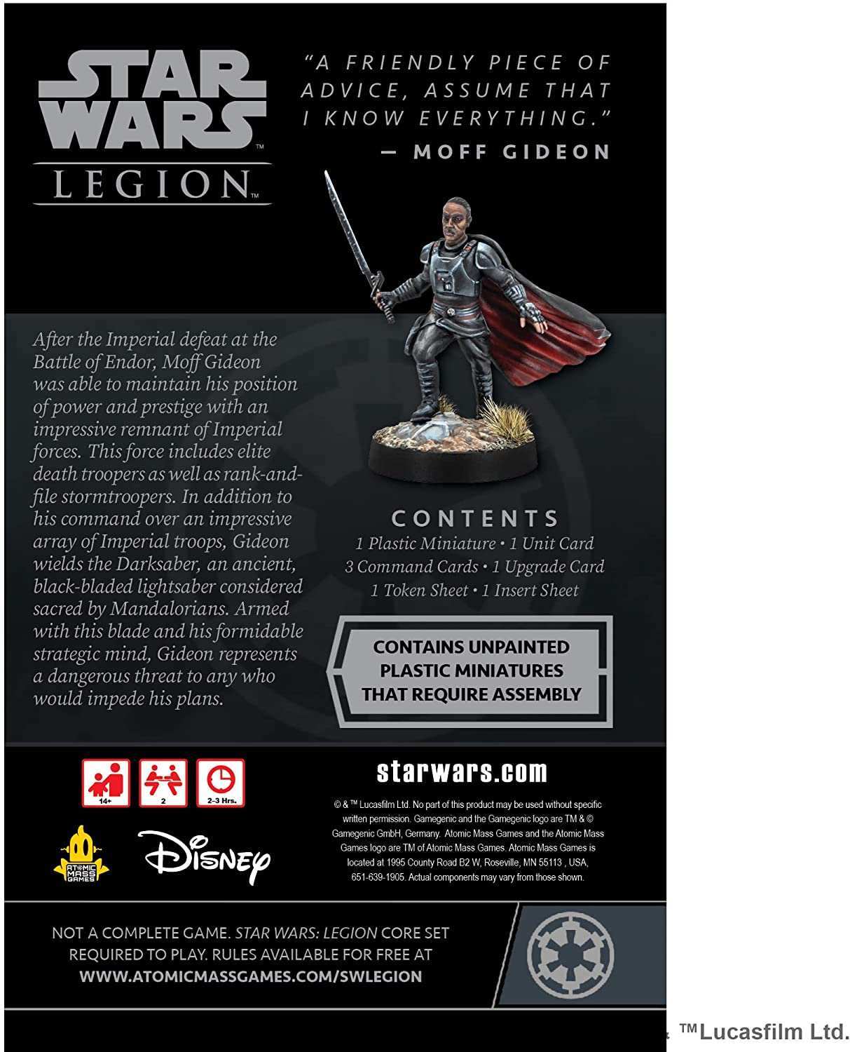 Atomic Mass Games | Star Wars Legion: Moff Gideon Commander Expansion | Miniatures Game | Ages 14+ | 2 Players | 90 Minutes Playing Time