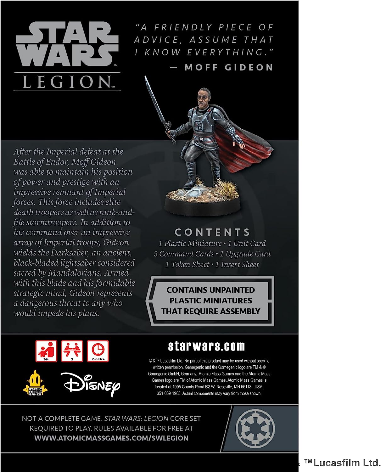 Atomic Mass Games | Star Wars Legion: Moff Gideon Commander Expansion | Miniatures Game | Ages 14+ | 2 Players | 90 Minutes Playing Time