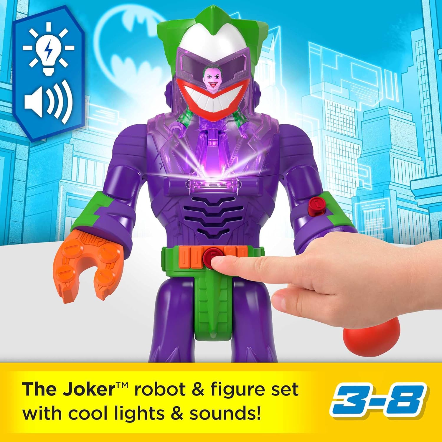 Imaginext DC Super Friends The Joker Insider & LaffBot 12-Inch Robot with Lights & Sounds plus Figure for Ages 3+ years, HKN47