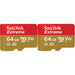 SanDisk 64GB Extreme microSDXC card for Action Cams and Drones + SD adapter + RescuePRO Deluxe, up to 170 MB/s, with A2 App Performance, UHS-I, Class 10, U3, V30 (Pack of 2) 64 gb (Pack of 2