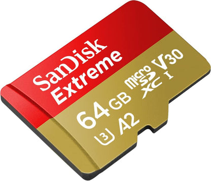 SanDisk 64GB Extreme microSDXC card for Action Cams and Drones + SD adapter + RescuePRO Deluxe, up to 170 MB/s, with A2 App Performance, UHS-I, Class 10, U3, V30 (Pack of 2) 64 gb (Pack of 2