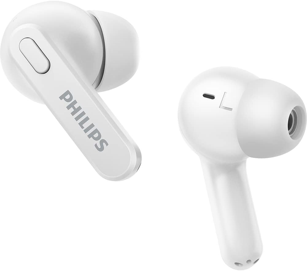PHILIPS Auricolari Bluetooth con Microfono Wireless, Resistenti al Sudore, 18 Ore di Riproduzione, Morbidi e Confortevoli Earbuds, Auricolari TAT2206WT/00