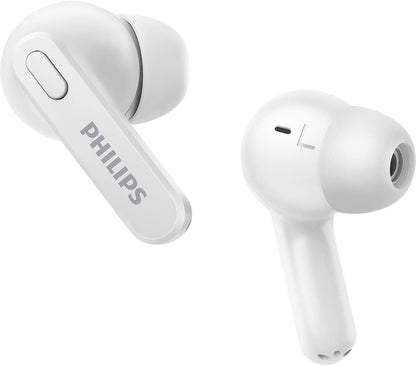 PHILIPS Auricolari Bluetooth con Microfono Wireless, Resistenti al Sudore, 18 Ore di Riproduzione, Morbidi e Confortevoli Earbuds, Auricolari TAT2206WT/00