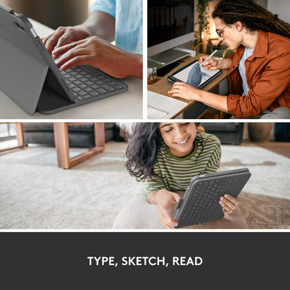 Logitech iPad (10th generation) Keyboard Case | Slim Folio with integrated wireless keyboard (Graphite) - PAN Nordic Layout