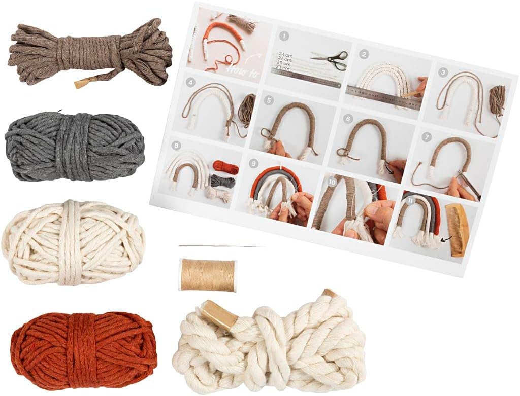 Creativ Company Mini Macrame Craft Set - Rainbow - Perfect Complete Set for Making Your Own Macrame Rainbow