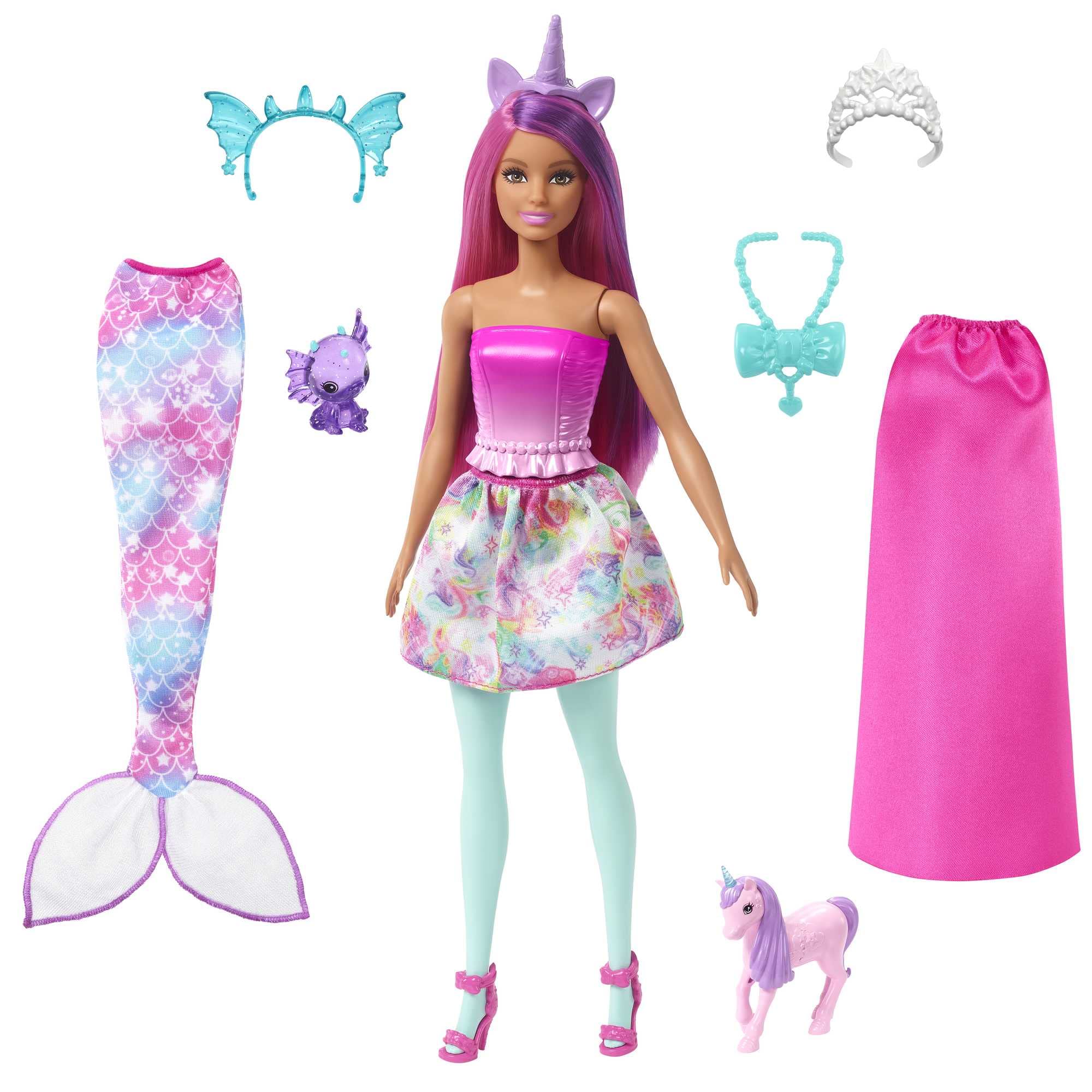 Barbie Doll, Mermaid Toys, Barbie Clothes and Accessories, Fantasy Dress-Up Set, Baby Unicorn and Dragon Pets, HLC28 Modern