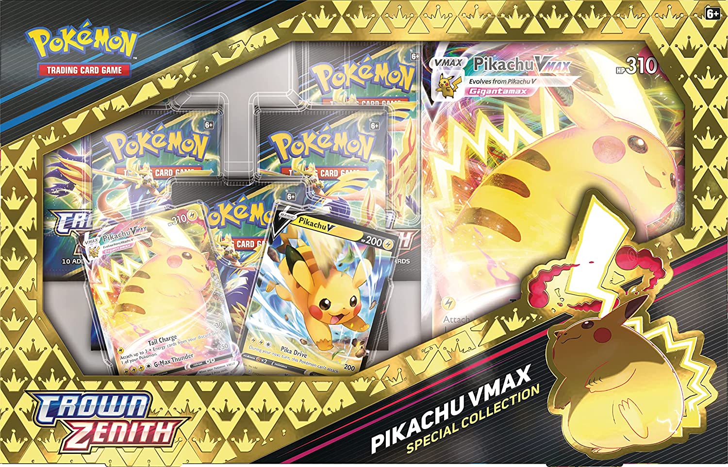 Pokémon TCG: Crown Zenith Special Collection - Pikachu VMAX (2 Etched Foil Promo Cards, 1 Foil Oversize Card and 5 Booster Packs)