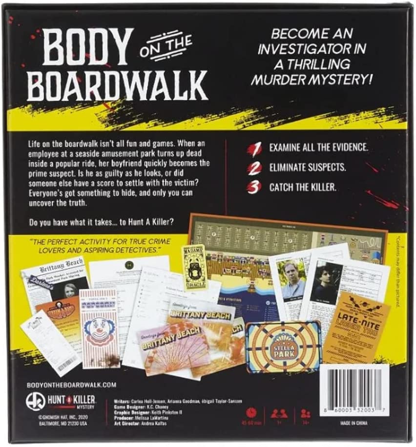 Hunt A Killer: Body On The Boardwalk, Cattura l'assassino del parco divertimenti, Gioco interattivo di misteri irrisolti, Scatola misteriosa per una serata di gioco, Carte degli omicidi misteriosi