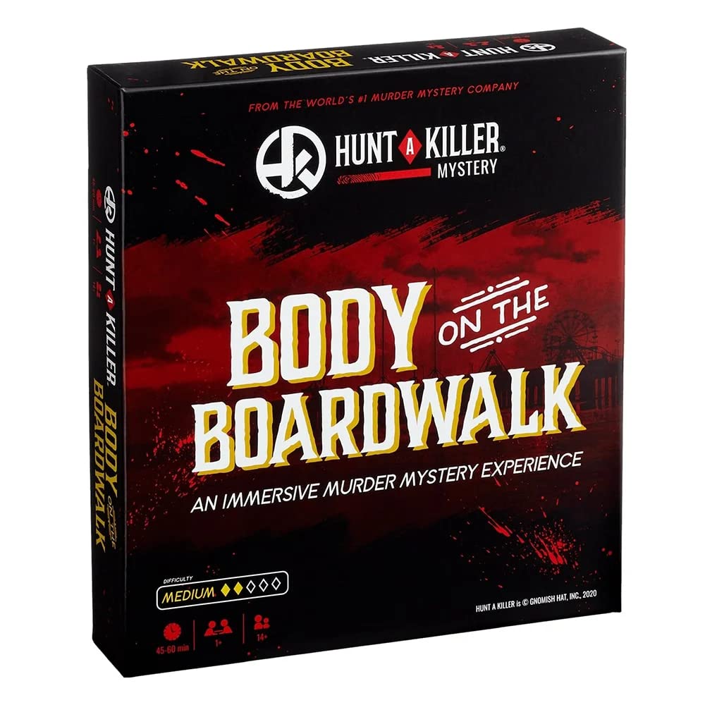 Hunt A Killer: Body On The Boardwalk, Cattura l'assassino del parco divertimenti, Gioco interattivo di misteri irrisolti, Scatola misteriosa per una serata di gioco, Carte degli omicidi misteriosi