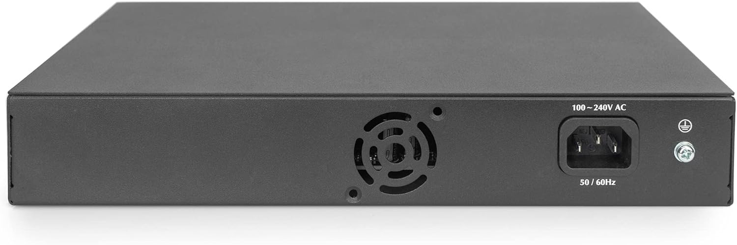 DIGITUS 24 Port Gigabit Netzwerk-Switch - unmanaged - lüfterlos - VLAN-Modus - DIP-Schalter - 10/100/1000 Mbps - inkl. 19" Montagewinkeln - schwarz 24-Port - VLAN 1 Gbps