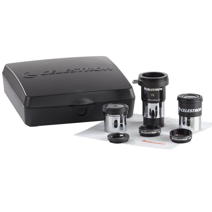 Celestron 94307 AstroMaster 8-piece Eyepiece & Filter Accessory Kit - includes two 1.25” Eyepieces, 2x Barlow Lens, Three Filters, Cleaning Cloth and Hard Case Black