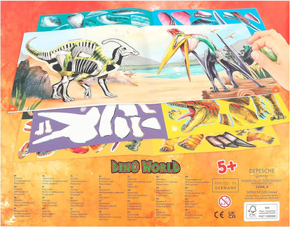 Depesche 12408 Dino World Sticker Fun-Libro 24 Coloridas páginas de Fondo para diseñar tú Mismo, Incluye 250 Pegatinas, Multicolor