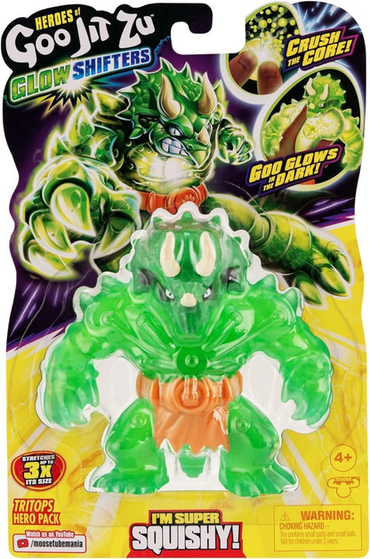 Heroes of Goo Jit Zu Glow Shifters Hero Pack. Super Gooey Tritops Hero Pack. Goo Filled Toy with a unique Glowing Goo Transformation. (42503