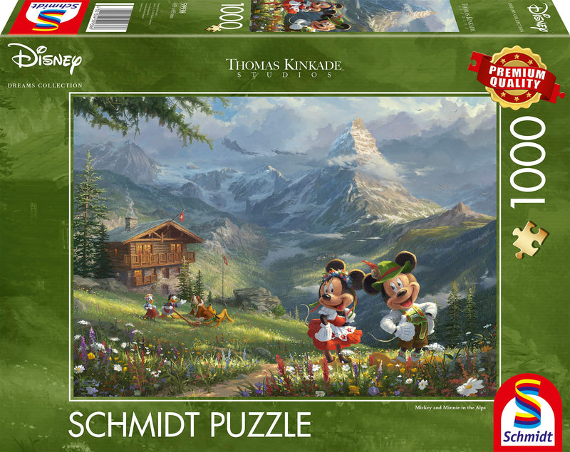 Schmidt Spiele 59938 Thomas Kinkade Disney Mickey & Minnie in The Alps 1000 Piece Jigsaw Puzzle, Colourful
