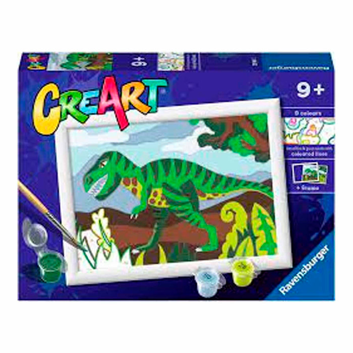 Ravensburger - Creart E: Dinosaurio | Pintar por Numeros Niños | Kit Manualidades Niños 9 años | Kit Pintura Niños Completo | Regalo Niña 9 Años | Incluye Marco 18x13cm