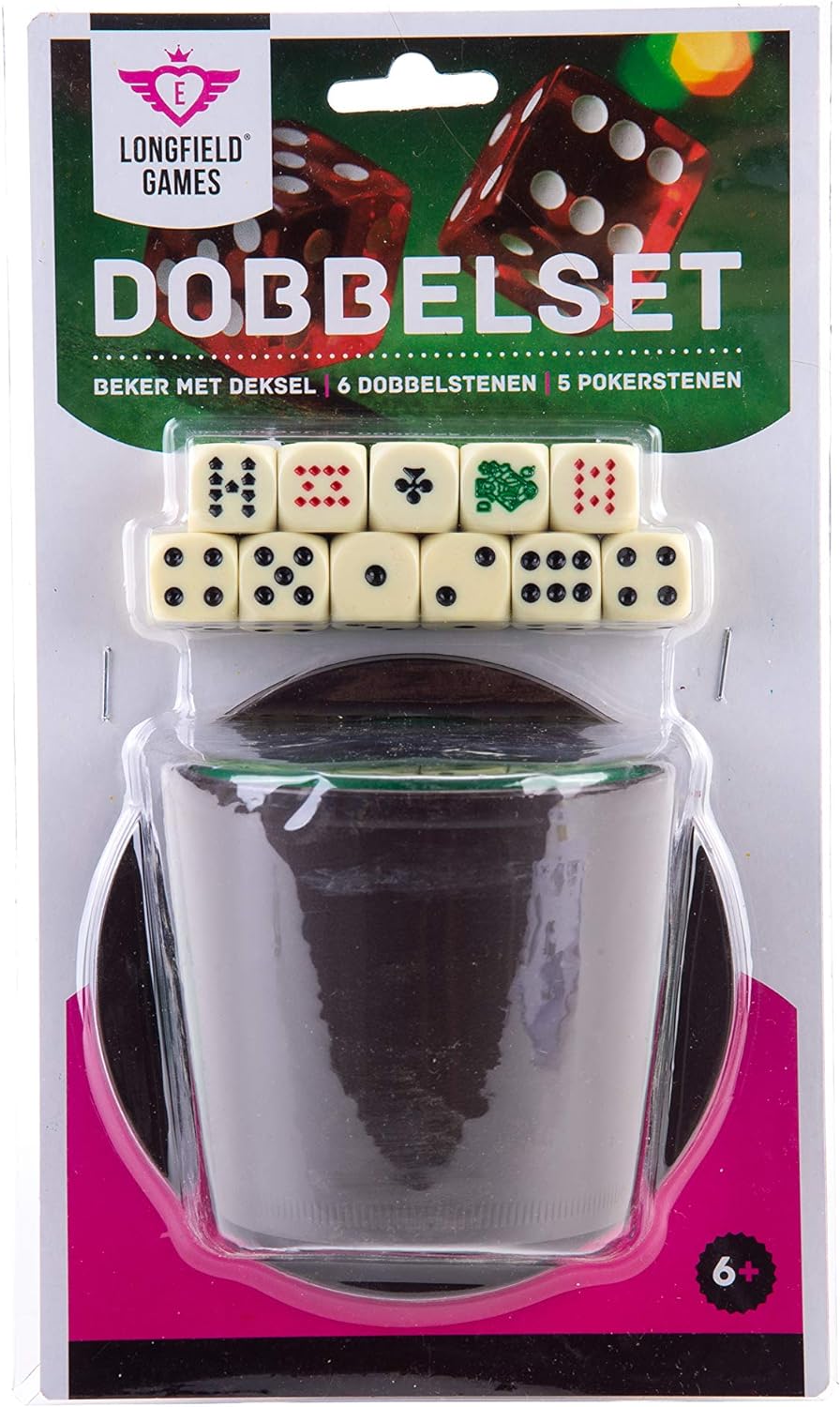 Engelhart Dice Cup Shaker with lid double dices set games 5 dices 18mm for Poker liars + 6 dices